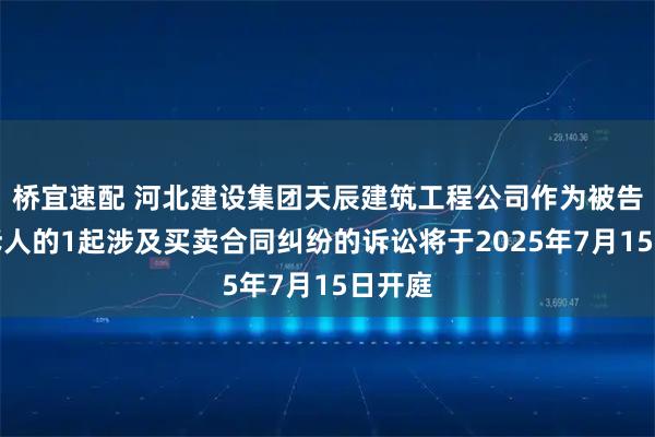 桥宜速配 河北建设集团天辰建筑工程公司作为被告被上诉人的1起涉及买卖合同纠纷的诉讼将于2025年7月15日开庭